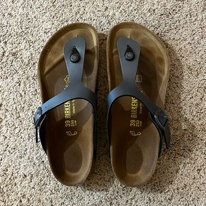 Gun metal thong Birkenstocks